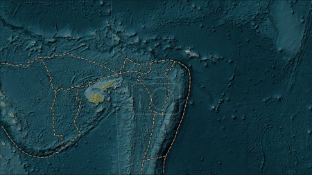 Téléchargez les photos : Plaque tectonique Niuafo'ou et limites des plaques adjacentes sur la carte d'élévation de style Wiki dans la projection cylindrique (oblique) Patterson - en image libre de droit