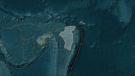 Foto de Distribución de volcanes conocidos alrededor de la placa tectónica Niuafo 'ou en el mapa de elevación de estilo Wiki en la proyección cilíndrica Patterson (oblicua) - Imagen libre de derechos