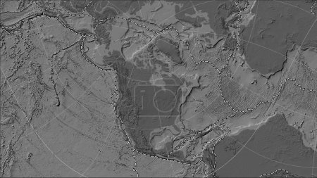 Téléchargez les photos : Plaque tectonique nord-américaine et limites des plaques adjacentes sur la carte d'élévation à bille dans la projection cylindrique (oblique) Patterson - en image libre de droit