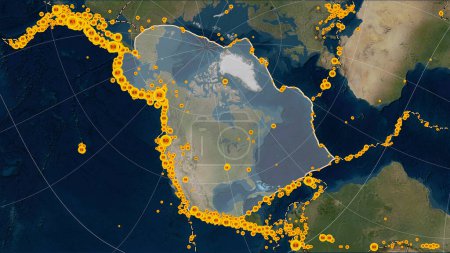 Téléchargez les photos : Limites des plaques tectoniques adjacentes à la plaque tectonique nord-américaine sur la carte satellite Blue Marble dans la projection cylindrique (oblique) Patterson - en image libre de droit