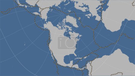 Téléchargez les photos : Plaque tectonique nord-américaine et limites des plaques adjacentes sur la carte des contours solides dans la projection cylindrique (oblique) Patterson - en image libre de droit