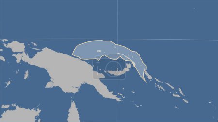 Téléchargez les photos : Forme de la plaque tectonique Bismarck Nord sur la carte de contour solide dans la projection cylindrique (oblique) Patterson - en image libre de droit