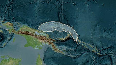 Téléchargez les photos : Forme de la plaque tectonique Bismarck Nord sur la carte d'élévation de style Wiki dans la projection cylindrique (oblique) Patterson - en image libre de droit