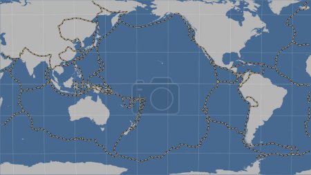 Téléchargez les photos : Plaque tectonique du Pacifique et limites des plaques adjacentes sur la carte des contours solides dans la projection cylindrique (oblique) Patterson - en image libre de droit