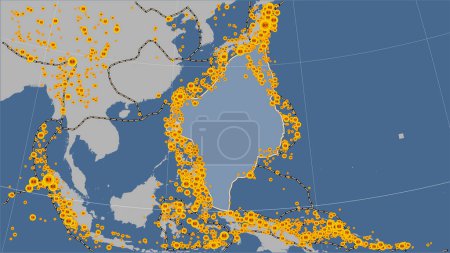 Téléchargez les photos : Limites des plaques tectoniques adjacentes à la plaque tectonique de la mer des Philippines sur la carte des contours solides dans la projection cylindrique (oblique) Patterson - en image libre de droit