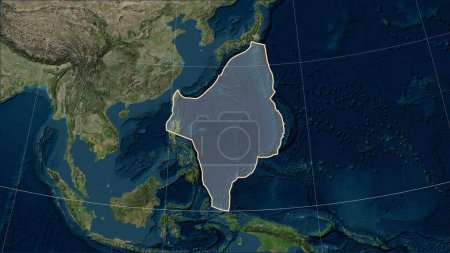 Téléchargez les photos : Forme de la plaque tectonique de la mer des Philippines sur la carte satellite Blue Marble dans la projection cylindrique (oblique) Patterson - en image libre de droit