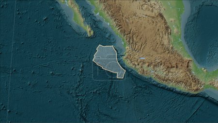 Téléchargez les photos : Forme de la plaque tectonique Rivera sur la carte d'élévation de style Wiki dans la projection cylindrique (oblique) Patterson - en image libre de droit