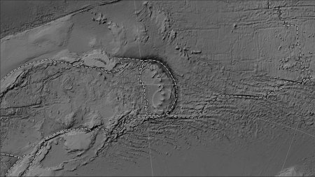 Téléchargez les photos : Plaque tectonique sandwich et limites des plaques adjacentes sur la carte d'élévation en niveaux de gris dans la projection cylindrique (oblique) Patterson - en image libre de droit