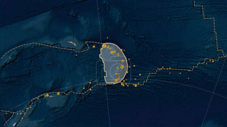 Téléchargez les photos : Limites des plaques tectoniques adjacentes à la plaque tectonique Sandwich sur la carte satellite Blue Marble dans la projection cylindrique (oblique) Patterson - en image libre de droit