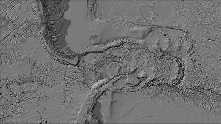 Téléchargez les photos : Scotia plaque tectonique et les limites des plaques adjacentes sur la carte de l'élévation bilevel dans la projection cylindrique (oblique) Patterson - en image libre de droit