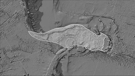 Téléchargez les photos : Limites des plaques tectoniques adjacentes à la plaque tectonique Scotia sur la carte de l'élévation bilevel dans la projection cylindrique (oblique) Patterson - en image libre de droit