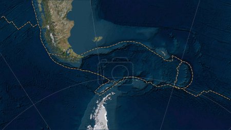Téléchargez les photos : Plaque tectonique Scotia et limites des plaques adjacentes sur la carte satellite Blue Marble dans la projection cylindrique (oblique) Patterson - en image libre de droit