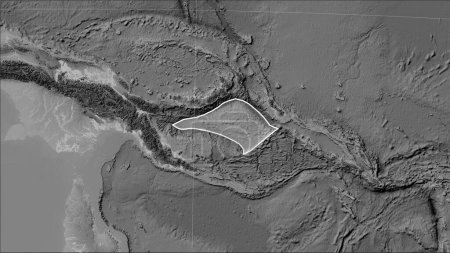 Téléchargez les photos : Forme de la plaque tectonique de la mer Salomon sur la carte d'élévation en niveaux de gris dans la projection cylindrique (oblique) de Patterson - en image libre de droit