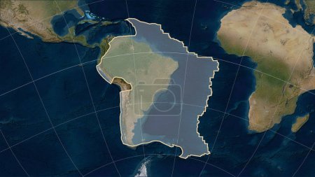 Téléchargez les photos : Forme de la plaque tectonique sud-américaine sur la carte satellite Blue Marble dans la projection cylindrique (oblique) Patterson - en image libre de droit