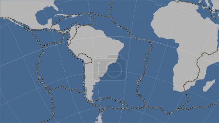 Téléchargez les photos : Plaque tectonique sud-américaine et limites des plaques adjacentes sur la carte des contours solides dans la projection cylindrique (oblique) Patterson - en image libre de droit