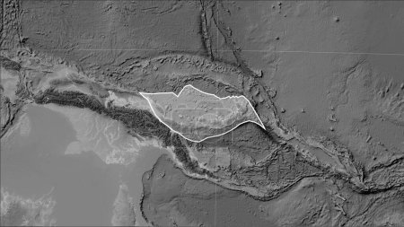 Téléchargez les photos : Forme de la plaque tectonique de South Bismarck sur la carte d'élévation en niveaux de gris dans la projection cylindrique (oblique) de Patterson - en image libre de droit
