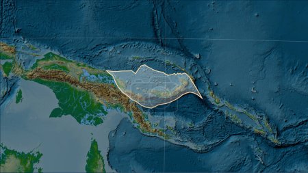 Téléchargez les photos : Forme de la plaque tectonique de South Bismarck sur la carte d'élévation physique dans la projection cylindrique (oblique) de Patterson - en image libre de droit