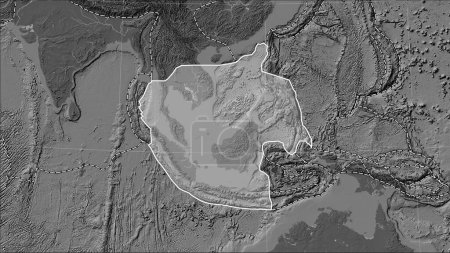 Téléchargez les photos : Plaque tectonique de la Sunda et limites des plaques adjacentes sur la carte d'élévation à bille dans la projection cylindrique (oblique) de Patterson - en image libre de droit