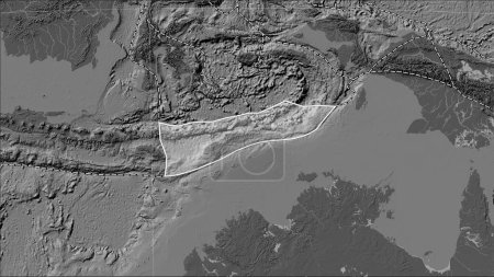 Téléchargez les photos : Plaque tectonique de Timor et limites des plaques adjacentes sur la carte d'élévation à bille dans la projection cylindrique (oblique) de Patterson - en image libre de droit