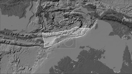 Foto de Forma de la placa tectónica de Timor en el mapa de elevación bilevel en la proyección cilíndrica Patterson (oblicua) - Imagen libre de derechos