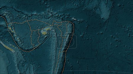 Téléchargez les photos : Plaque tectonique Tonga et limites des plaques adjacentes sur la carte d'élévation de style Wiki dans la projection cylindrique (oblique) Patterson - en image libre de droit