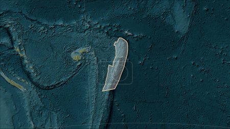 Téléchargez les photos : Forme de la plaque tectonique Tonga sur la carte d'élévation de style Wiki dans la projection cylindrique (oblique) Patterson - en image libre de droit