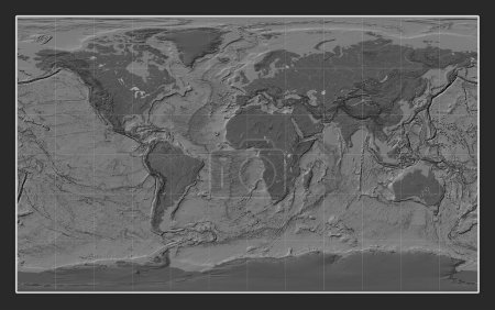 Foto de Mapa mundial de elevación bilevel en la proyección Compact Miller centrada en el meridiano primario - Imagen libre de derechos