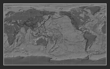 Foto de Mapa mundial de elevación bilevel en la proyección Compact Miller centrado en la línea de fecha - Imagen libre de derechos