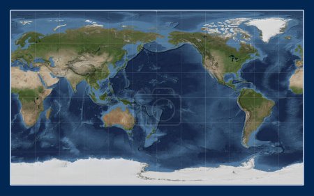 Foto de Mapa satelital de mármol azul mundial en la proyección Compact Miller centrada en la línea de fecha - Imagen libre de derechos