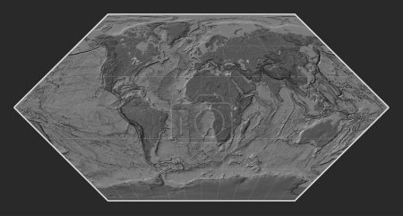 Photo for World bilevel elevation map in the Eckert I projection centered on the prime meridian - Royalty Free Image