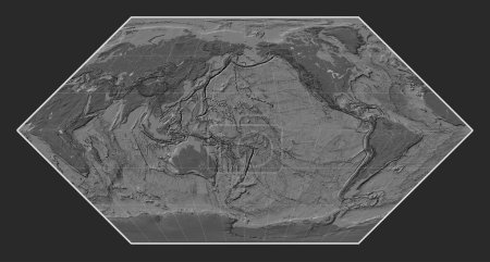 Photo for World bilevel elevation map in the Eckert I projection centered on the date line - Royalty Free Image