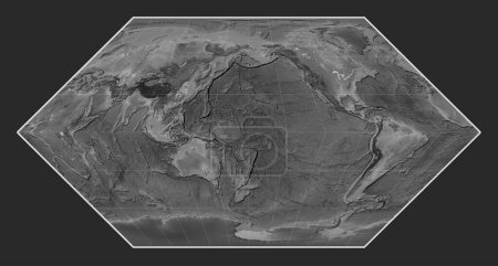 Photo for World grayscale elevation map in the Eckert I projection centered on the date line - Royalty Free Image