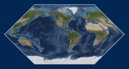 Foto de Mapa satélite de mármol azul del mundo en la proyección de Eckert I centrada en la longitud del meridiano 90 oeste - Imagen libre de derechos