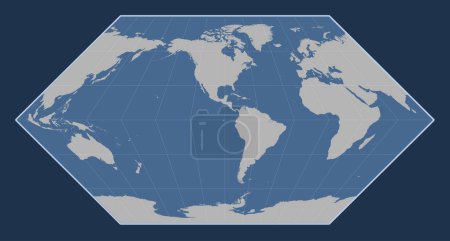 Foto de Mapa del contorno sólido del mundo en la proyección de Eckert I centrada en la longitud del meridiano 90 oeste - Imagen libre de derechos