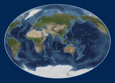 Téléchargez les photos : Carte satellite mondiale en marbre bleu dans la projection Fahey centrée sur la 90e longitude est du méridien - en image libre de droit