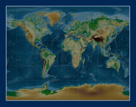 Foto de Mapa de elevación física mundial en la Gall Proyección estereográfica centrada en el meridiano primario - Imagen libre de derechos