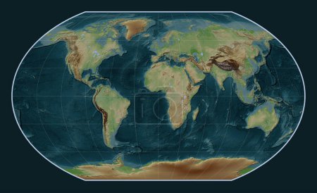 Téléchargez les photos : Carte d'élévation de style wiki du monde dans la projection Kavrayskiy VII centrée sur le méridien principal - en image libre de droit