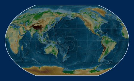 Photo for World physical elevation map in the Kavrayskiy VII projection centered on the date line - Royalty Free Image