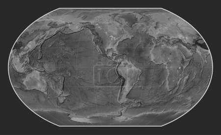 Téléchargez les photos : Carte de l'altitude mondiale en niveaux de gris dans la projection de Kavrayskiy VII centrée sur la 90e longitude ouest du méridien - en image libre de droit