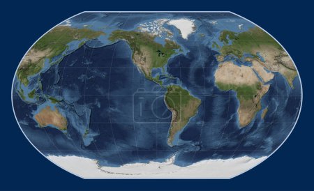 Téléchargez les photos : Carte satellite mondiale en marbre bleu dans la projection Kavrayskiy VII centrée sur la 90e longitude méridienne ouest - en image libre de droit