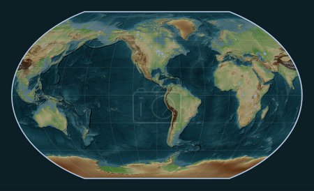 Téléchargez les photos : Carte d'altitude de style wikipédia du monde dans la projection de Kavrayskiy VII centrée sur la 90e longitude ouest du méridien - en image libre de droit