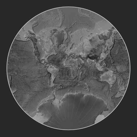 Téléchargez les photos : Carte de l'altitude mondiale en niveaux de gris dans la projection de Lagrange centrée sur le méridien principal - en image libre de droit
