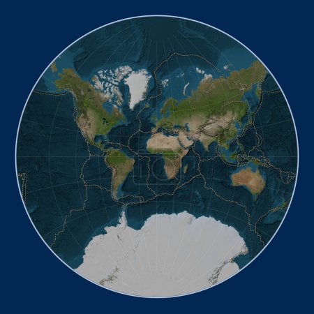 Foto de Límites de placas tectónicas en el mapa satelital de mármol azul mundial en la proyección de Lagrange centrada en el meridiano primario - Imagen libre de derechos