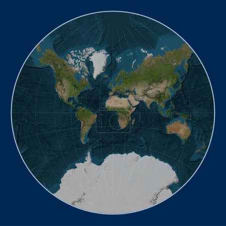 Foto de Mapa satélite de mármol azul del mundo en la proyección de Lagrange centrada en el meridiano principal - Imagen libre de derechos