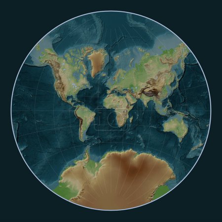 Foto de Mapa de elevación de estilo wiki mundial en la proyección de Lagrange centrada en el meridiano primario - Imagen libre de derechos