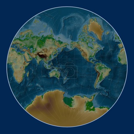 Foto de Mapa de elevación física mundial en la proyección de Lagrange centrado en la línea de fecha - Imagen libre de derechos
