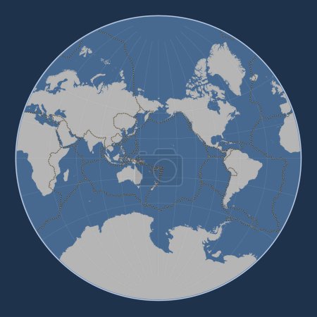Foto de Límites de placas tectónicas en el mapa de contorno sólido mundial en la proyección de Lagrange centrada en la línea de fecha - Imagen libre de derechos