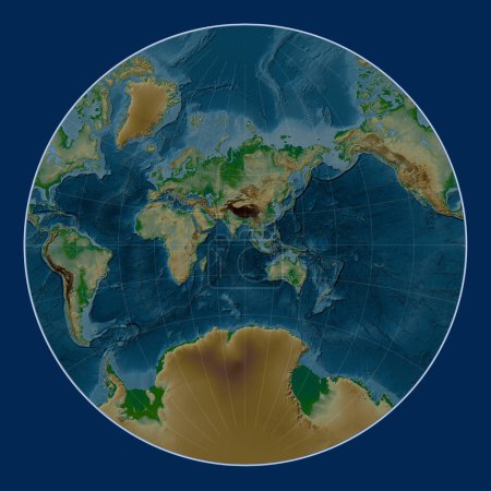 Foto de Mapa de elevación física del mundo en la proyección de Lagrange centrada en la longitud del meridiano 90 este - Imagen libre de derechos