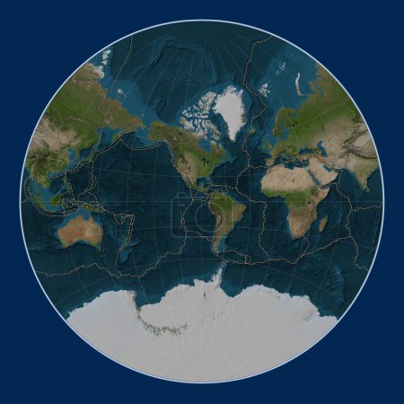 Foto de Límites de placas tectónicas en el mundo mapa satélite de mármol azul en la proyección de Lagrange centrada en la longitud del meridiano 90 oeste - Imagen libre de derechos