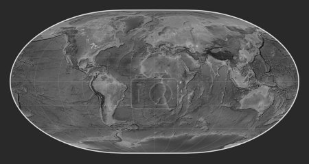 Photo for World grayscale elevation map in the Loximuthal projection centered on the prime meridian - Royalty Free Image